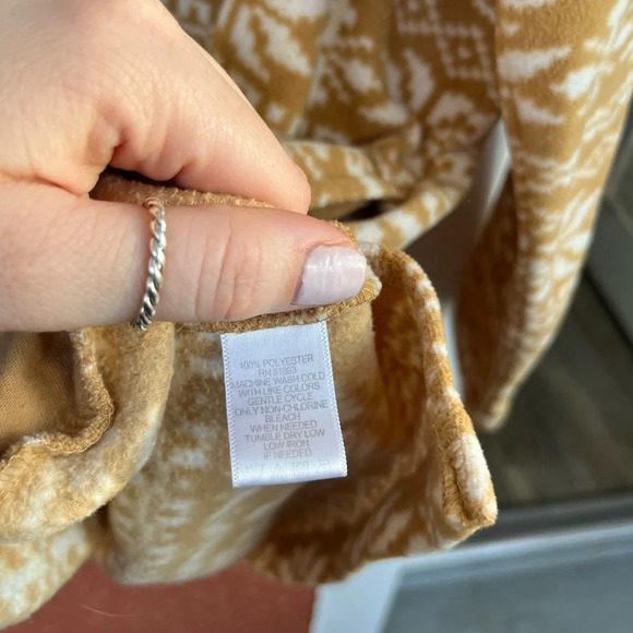 D&Co. Tunic Sweater Women Petite Extra Large Yellow Printed Polar Fleece V-Neck - Picture 3 of 5